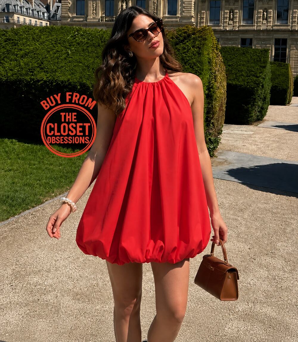 Zara NWT Red Halter Balloon Mini Dress M
